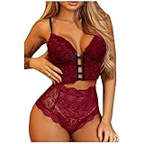 WUSIKY Dessous-Sets 2021 Neue Damen Sexy Spitze Kabelloser BH Sexy Dessous Hohle Bandage Tanga Set Unterw