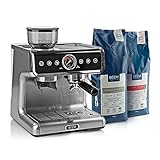 BEEM ESPRESSO-GRIND-PROFESSION Siebträgermaschine mit Kegelmahlwerk | 2 Thermoblöcke zur gleichzeitigen Zubereitung von Espresso und Milchschaum | mit je 1kg BEEM CAFÉ CREMA und BEEM ESPRESSO BOHNEN