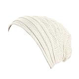 Lazzboy Beanie Frauen Winter Häkelarbeit Hut Wollstrickmütze Warme Kappen Long Slouch Mütze Strickmützen Damen Wintermütze Gefütterte Mit Weichem Fleece Futter(Weiß)
