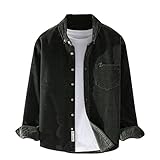 Herren Casual Japanischen Stil Retro Cord Langarmhemd Einfache Trendy Hemdjacke Thermal Button Down Shirt Winterjacke Freizeit Thermohemd Grün XS