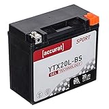 Accurat Motorradbatterie YTX20L-BS 20Ah 290A 12V Gel Technologie Starterbatterie in Erstausrüsterqualität zyklenfest sicher lagerfähig wartung