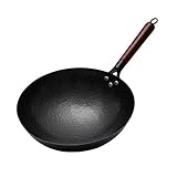 Uncoated Gusseisen Wok, Altmodischer Haushalts-Non-Stick-Wok, Runder Unterseite Wok, Spezielles Röst- Und Weniger Ölige Eisenpfanne Für Gasherd,A,32CM
