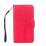 JAWSEU Kompatibel mit Samsung Galaxy J3 2016 Hülle Leder Flip Case Wallet Tasche Cover Hüllen Eule Baum Muster PU Handyhülle Brieftasche Etui Schutzhülle Handytasche Magnetisch Ständer,R