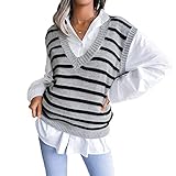 LXQZYQG Christmas Pullunder Damen Sweater Weste Strickpullover Ärmellose Vest Sweatshirts Strickwesten (grau,S)