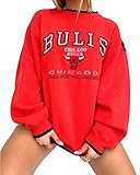 Tomwell Vintage Oberteile Damen Oversized Tshirt Lustig Streetwear Sonne Mond Motiv Sportshirt Kurzarm Sport Oberteile Sweatshirt Rundhals Teenager Mädchen Top Lang A Rot M