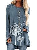 Dresswel Damen Tunika Top Langarm Oberteile Löwenzahn Lang Pullover Langarmshirt Lose Bluse T S