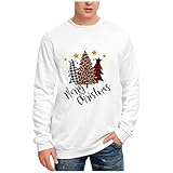 WSDZN 2021 Herren Weihnachten Elch Print Rundhals weißes Pullover Sweatshirts, Herbst Winter warmes bequemes lockeres Langarmshirts, Outdoor Freizeit Sport Übung Fitness Shirts, Basisshirts Ob