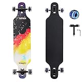 Longboard 41Zoll,Dance longboards Complete Board geeignet für Mädchen anfänger Erwachsene mit ABEC-11 Kugellagern und PU-LED-Räder (Yellow-Qipao)