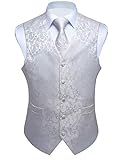 ENLISION Herren Paisley Weste Krawatte Einstecktuch Taschentuch Jacquard Weste Anzug Set, Weiß, Gr.- M(Chest size 44')