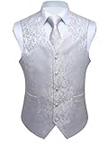 ENLISION Herren Paisley Weste Krawatte Einstecktuch Taschentuch Jacquard Weste Anzug Set, Weiß, Gr.- M(Chest size 44')