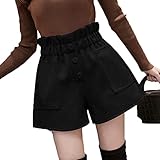 Damen Wollshorts Herbst/Winter Freizeithose Anti-Ball-Hose mit weitem Bein Lose elastische Taille Oberbekleidung Legging