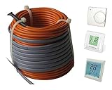 Fußbodenheizung Elektro lose Heizleitung Temperaturregler TWIN Technik 1-20 qm, inkl. Regler - nur 3-4 mm Aufbauhöhe, Regler:Nr 200 (Digital-Regler Touch. beleuchtet), Länge Heizleitung:11