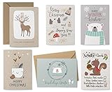 KuschelICH 12er Weihnachtskarten Set - 8 Postkarten, 4 Klappkarten mit Umschlag - Grußkarten 6 unterschiedliche Weihnachtsmotive je 2 Stück (Hygge)