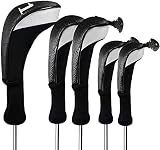 FINGERTEN Golf Club Headcover Golfschläger-Schutzhülle Holzkopfhüllen Woods Driver Fairway Hybrid Set Langer Hals 1 3 5 7 X Mit Austauschbar Nummer Etikett 460CC Für Herren Damen (1 D+2F+2H Black)