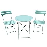 SUNDO Bistro Set 3-teilig, Balkon Set klappbar, Gartenmöbel mit Balkontisch und 2 Balkonstühle, Gartenset aus Stahl, Bistrogarnitur für innen und außen (Blau)