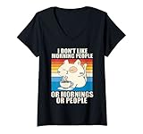 Damen I Hate Morning People And Mornings And People Katze Kaffee T-Shirt mit V