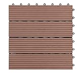 PPLAS 300 x 300 mm Verriegelungsbodenfliesen Kunststoff Holzboden für Außenbalkon Gartenboden DIY. Wohnkultur Einfache Montage (Color : Dark Red)