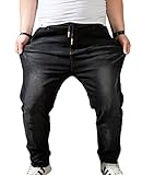 Heheja Herren Übergröße Jeans Hohe Taille Denim Hose Super Elastizität Jeanshosen Schwarz 4XL