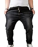 Heheja Herren Übergröße Jeans Hohe Taille Denim Hose Super Elastizität Jeanshosen Schwarz 5XL