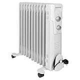 Clatronic RA 3737 11 Rippen-Ölradiator, mobiler Heizkörper bis 2300 Watt, Wärmeregulierung über stufenlosen Thermostatregler, Flexibler Einsatz durch 4 Leichtlaufrollen, Slimline-Bauweise, weiß