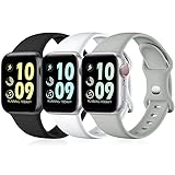 Maledan 3 Stück Armband Kompatibel mit Apple Watch Armband 44mm 42mm 40mm 38mm 41mm 45mm, Weiche Silikon Ersatz Sport Band für iWatch SE/Series 7 6 5 4 3, 38mm/40mm/41mm-S/M, Schwarz/Weiß/G