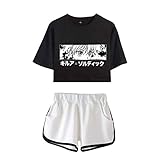 Tomwell Hunter X Hunter T-Shirt ＋ Hosen Sets Damen Killua Eyes Hisoka Shirt Und Shorts Anime 3D Druck Sommer Tops Anzug Bauchfrei Oberteile Kurze Tank Top Kurzarm Blusen B Schwarz Weiß XS