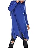 Herren Langer Kapuzenpullover unregelmäßiger Saum Design Poncho Cape Umhang Pullover Casual Hooded, blau, M