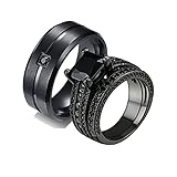 ANAZOZ 2 Stück Eheringe Paarpreis Edelstahl Vergoldet 8mm Breit Gebürstet Solitär Diamantring Damen Ringe Herren Ringe Paar Eheringe Trauringe Schwarz Frau:62 (19.7) & Mann:57 (18.1)