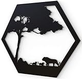 JustComfy Wanddeko aus Metall | 37x32cm | Wand Dekor aus schwarzem Metall | Metallbilder als Moderne Wanddekoration für Wohnzimmer & Flur | Motiv Löw