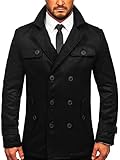 BOLF Herren Mantel Kurzmantel Zweireiher Wintermantel Winterjacke Business Jacket Freizeit Reverskragen Herbst Jacke Mittellang Warm Gefüttert Elegant Style M3142 Schwarz L [4D4]