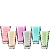 Leonardo Optic Trink-Gläser 6er Set, buntes Gläser-Set mit Muster, spülmaschinengeeignete Saft-Gläser, Glas Trink-Becher in 6 Farben 300ml, Bunt, 047283