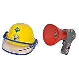 Simba Feuerwehrmann Sam Helm, Feuerwehrhelm mit Funktion, gelb, mit Licht und SirenenSound, D:23cm & Feuerwehrmann Sam Feuerwehr Megaphon/Mit Stimmenverzerrer-Funktion / 16