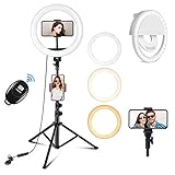PEHESHE 10 Zoll Selfie Ringlicht mit 63 Zoll Stativ Ringleuchte mit 3 Farbe und 10 Helligkeitsstufen für Make-up,Live-Streaming,YouTube, Tiktok, Vlog und Fotog