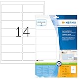 HERMA 8635 Adressaufkleber DIN A4 (99,1 x 38,1 mm, 10 Blatt, Papier, matt) selbstklebend, bedruckbar, permanent haftende Universal Etiketten, 140 Klebeetiketten, weiß