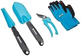Gardena Grundausstattung Kleingeräte Aktion: 4-teiliges Gartenset für die Gartenpflege, universelle Gartenschere, stabile Blumenkelle, Unkrautstecher, atmungsaktive Gartenhandschuhe 8/M (8965-30)