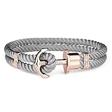 PAUL HEWITT Anker Armband Damen PHREP - Segeltau Armband Frauen (Grau), Armband Damen mit Anker Schmuck aus IP-Edelstahl (Rosegold)