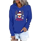 TRIGLICOLEUM Hoodie Damen Weihnachts Kapuzenpullover Süße Kapuzen Pulli mit Elch Print Lässige Langarmshirt Bluse Kordelzug Kapuzen Sweatshirt mit Tasche Herbst Winter Warme Sportbekleidung