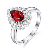 Beydodo Damen Ring Weißgold 750 Echt, Ehering Frauen Tropfen Rubin 0.8ct Weißgold Trauring mit Diamant Größe 60 (19.1)