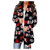 ღLILICATღ Damen Weihnachtsmantel Strickjacke Offene Front Bluse Lustige süße Weihnachtsmann Elch Schneemann Weihnachtsbaum Grafik Tops Kleidung