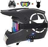 HSFJFDRT Motocross Bluetooth Helm, Adult Helm mit Handschuhe Maske Brille, ECE-Zulassung Unisex Motorradhelm Cross Helme ATV Helm für Männer Damen Sicherheit Schutz, 5 Stile Verfügb