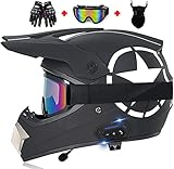 HSFJFDRT Motocross Bluetooth Helm, Adult Helm mit Handschuhe Maske Brille, ECE-Zulassung Unisex Motorradhelm Cross Helme ATV Helm für Männer Damen Sicherheit Schutz, 5 Stile Verfügb