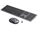 seenda Tastatur Maus Set Kabellos, 2.4GHz Ultradünne Stilvolle Funk Tastatur Maus Set, Fullsize Leise Kabellose Tastatur und Maus für Windows-PC/Laptop/Smart-TV, Deutsch QWERTZ Layout, Space G