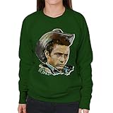 VINTRO James Dean Cowboy Hut Damen Sweatshirt Original Portrait von Sidney Maurer professionell bedruckt Gr. M, flaschengrü