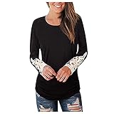 Lalaluka Bluse Damen Langarmshirt Sommer Frühling Langarm Rundhals Elegant Spleißen Aushöhlen Causal T-Shirt Frauen Tunika T Shirt Oberteil Tshirt Hemd Longshirt Kurzarmshirt Sw