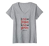 Damen Kennen Sie Jesus Kennen Sie Frieden / Bibel Vers Christliche T-Shirt mit V