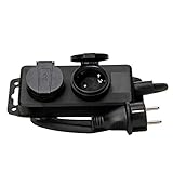 Kopp 2-fach Feuchtraum-Steckdosenleiste mit Deckel 1,4m Kabel I Robuste Mehrfach-Steckdose anschraubbar + aufhängbar I IP44 Mehrfach-Steckerleiste Innen- & Außen-Bereich I Schwarz – 223002043