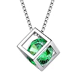 Aurora Tears Mai Birthstone Halskette 925 Sterling Silber Green Emerald Square Birth Stone Anhänger Schmuck Geschenke für Frauen und Mädchen DP0028G