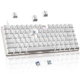 Hot-Swap Mechanische Gaming Tastatur, 82-Tasten Verkabelte Blaue Schalter Anti-Ghosting Weiße LED Hintergrundbeleuchtung Ergonomische Kompakte Tastatur für Windows & Mac PC Laptop PS4 Gamer, Weiß