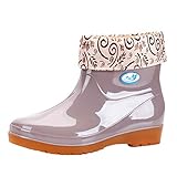 Gsheocm Damenstiefel rutschfeste Galoschen Runde Regenschuhe Sportliche Zehen wasserdichte Flache Damenstiefel Damen Schuhe Schwarz 42