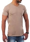 Young & Rich Herren V-Ausschnitt T-Shirt einfarbig körperbetont mit Stretchanteilen Uni Basic V-Neck Tee, Grösse:M, Farbe:Hellb